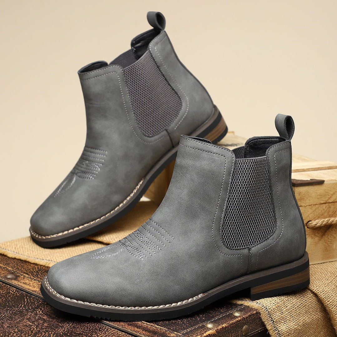 Men's Slip-On Chelsea Boots Western-Stitch Elastic Panel - Charcoal