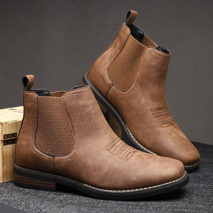 Men's Slip-On Chelsea Boots Western-Stitch Elastic Panel - Chestnut Brown