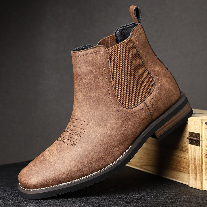 Men's Slip-On Chelsea Boots Western-Stitch Elastic Panel