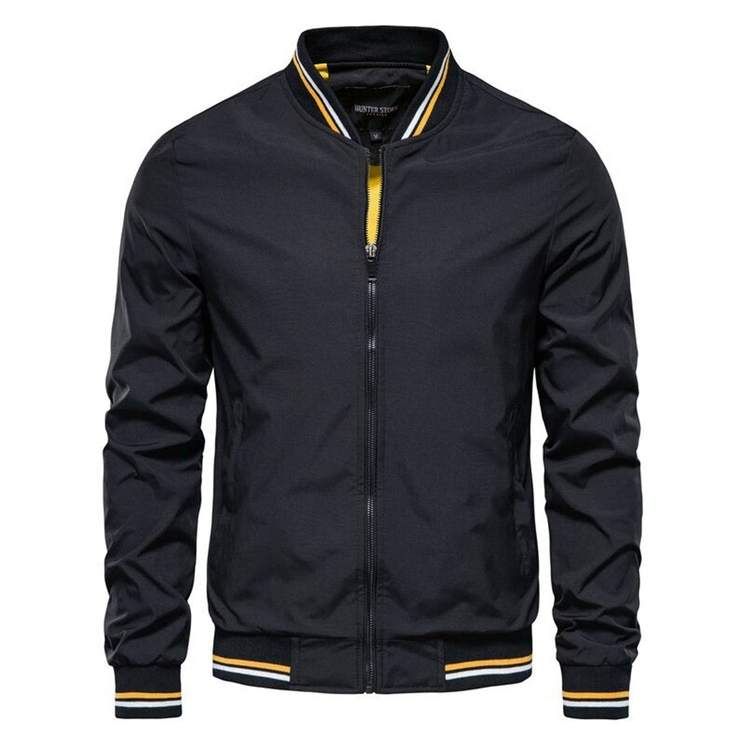Men's Solid-Color Zip-Up Varsity Bomber Jacket