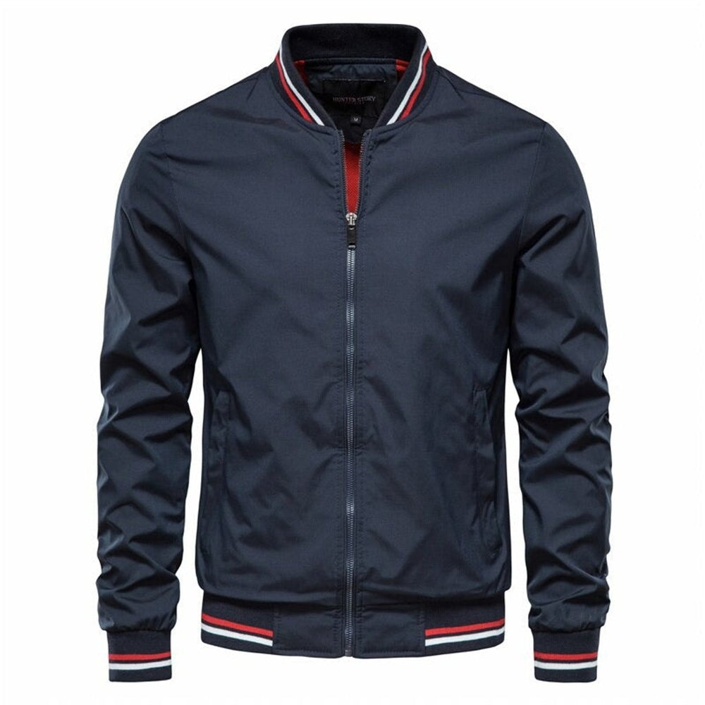Men's Solid-Color Zip-Up Varsity Bomber Jacket