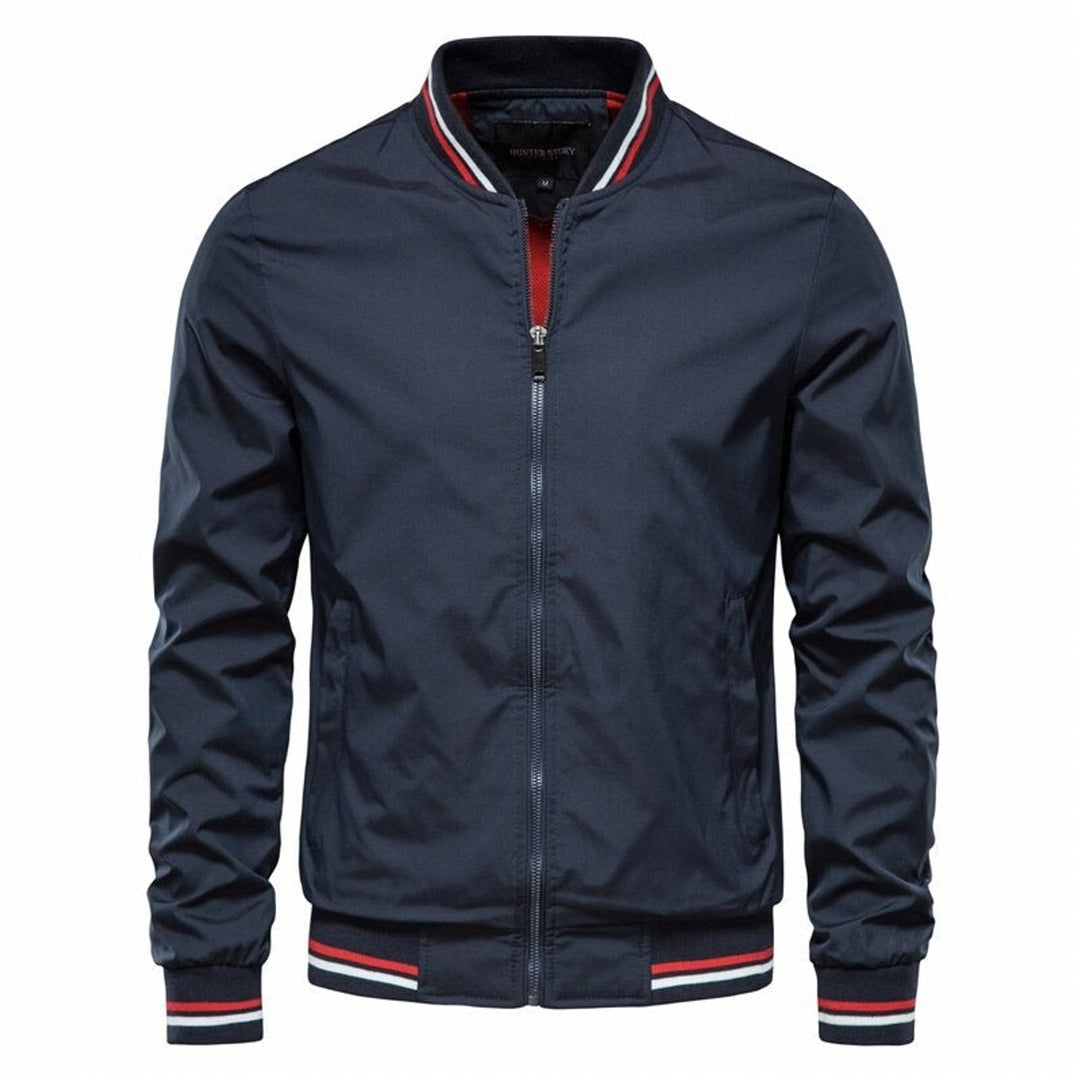 Men's Solid-Color Zip-Up Varsity Bomber Jacket