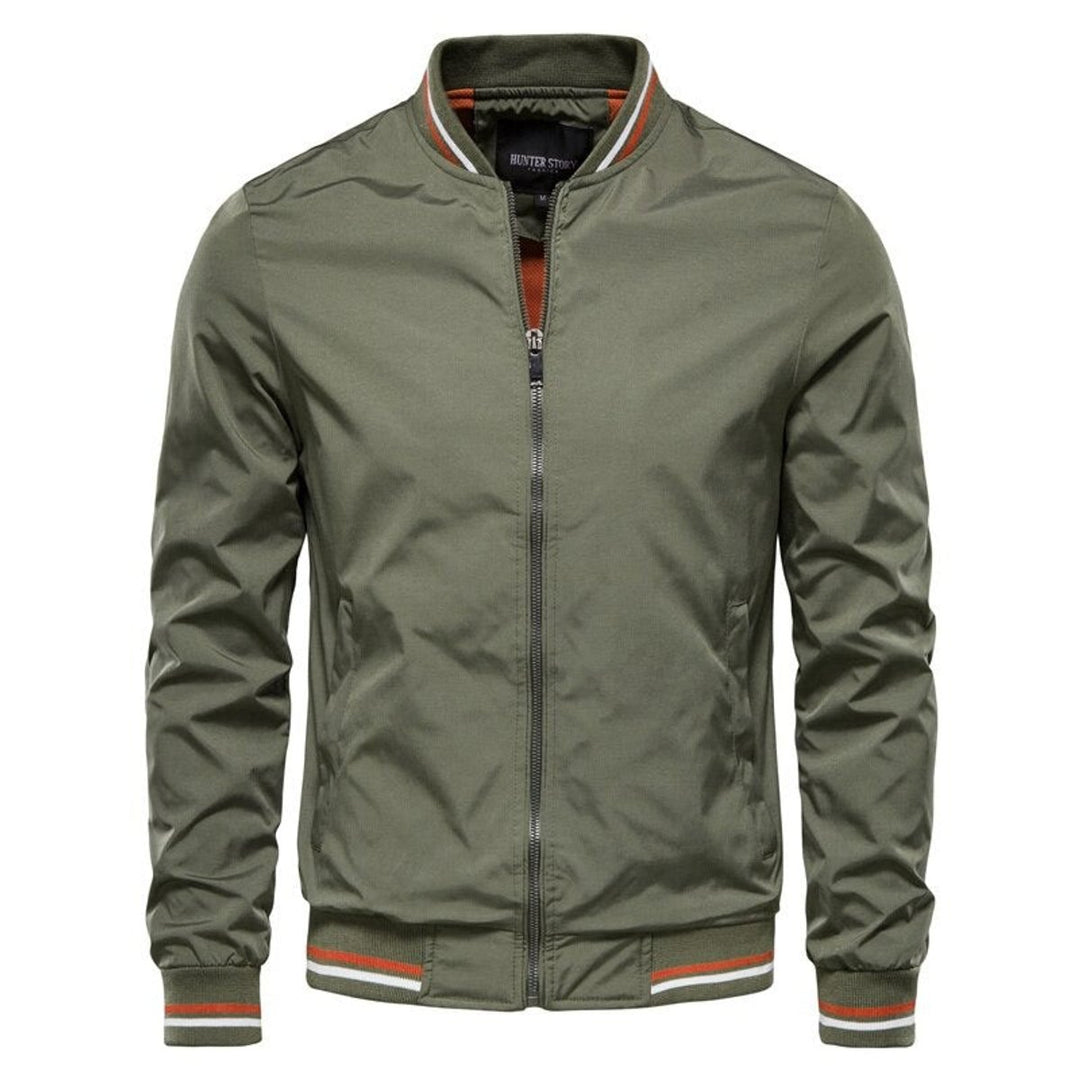 Men's Solid-Color Zip-Up Varsity Bomber Jacket