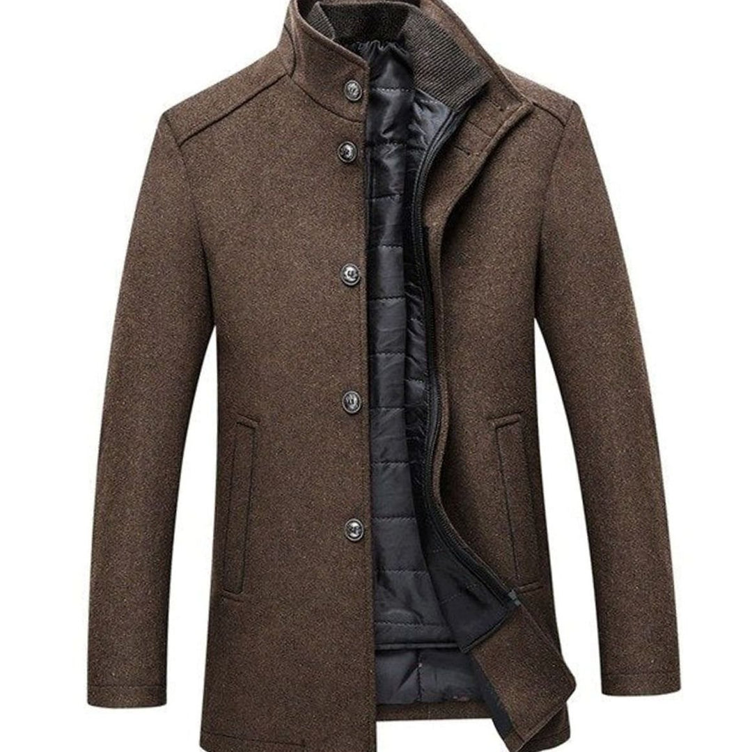 Men's Stand Collar Button-Up Insulated Winter Jacket - Camel