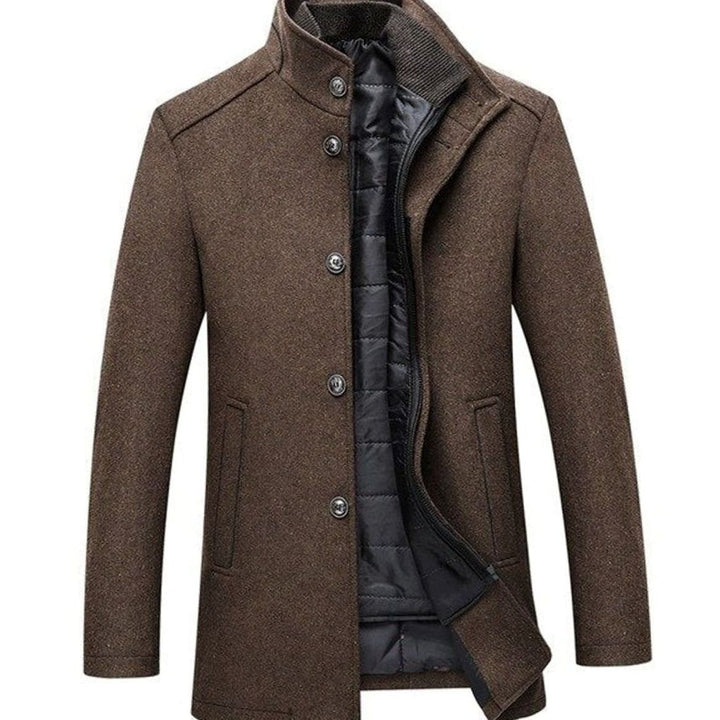 Men's Stand Collar Button-Up Insulated Winter Jacket - Camel