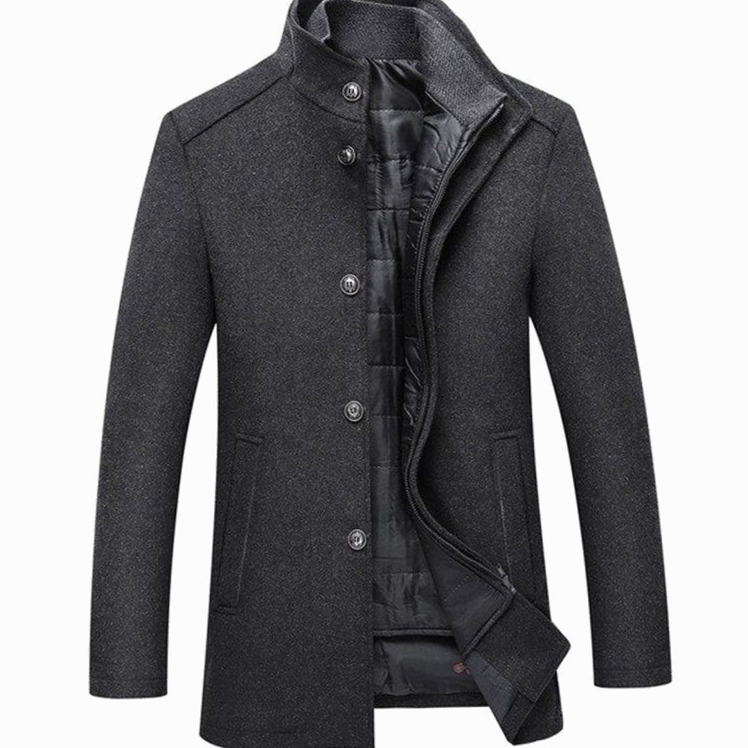 Men's Stand Collar Button-Up Insulated Winter Jacket - Gray