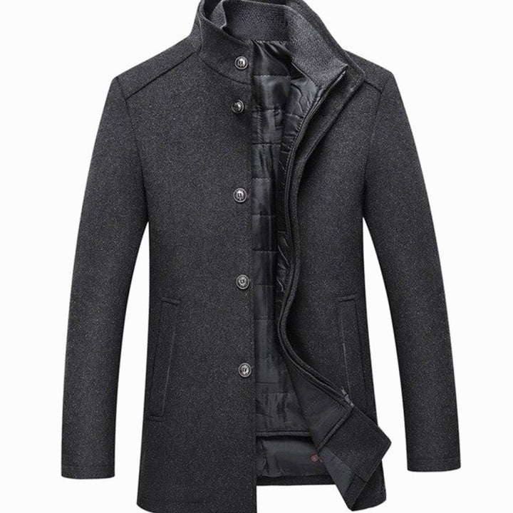 Men's Stand Collar Button-Up Insulated Winter Jacket - Gray