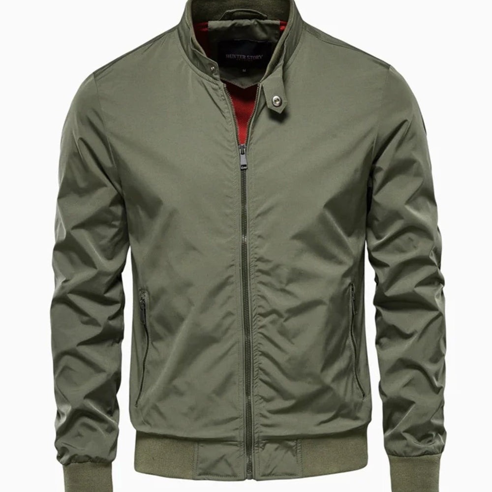 Men's Streetwear Full-Zip Bomber Jacket Stand Collar - Green