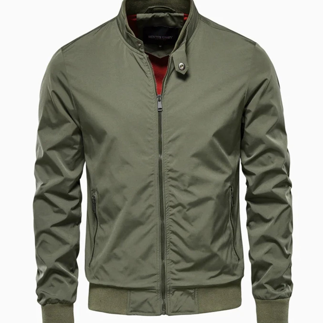 Men's Streetwear Full-Zip Bomber Jacket Stand Collar - Green