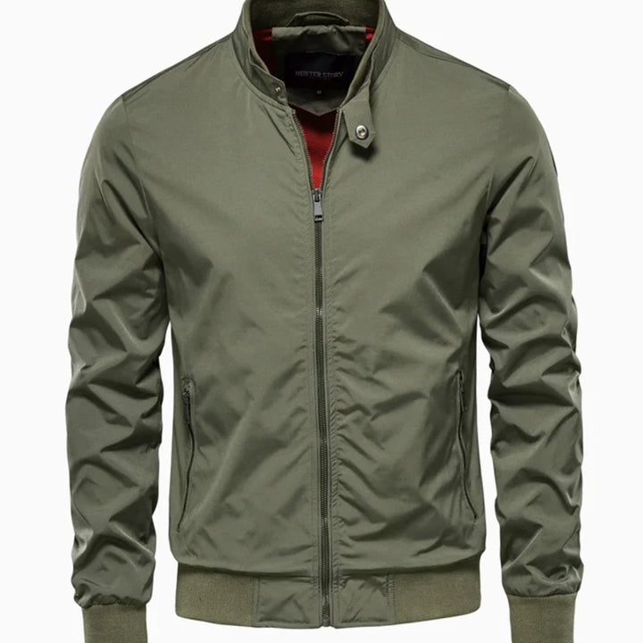 Men's Streetwear Full-Zip Bomber Jacket Stand Collar - Green