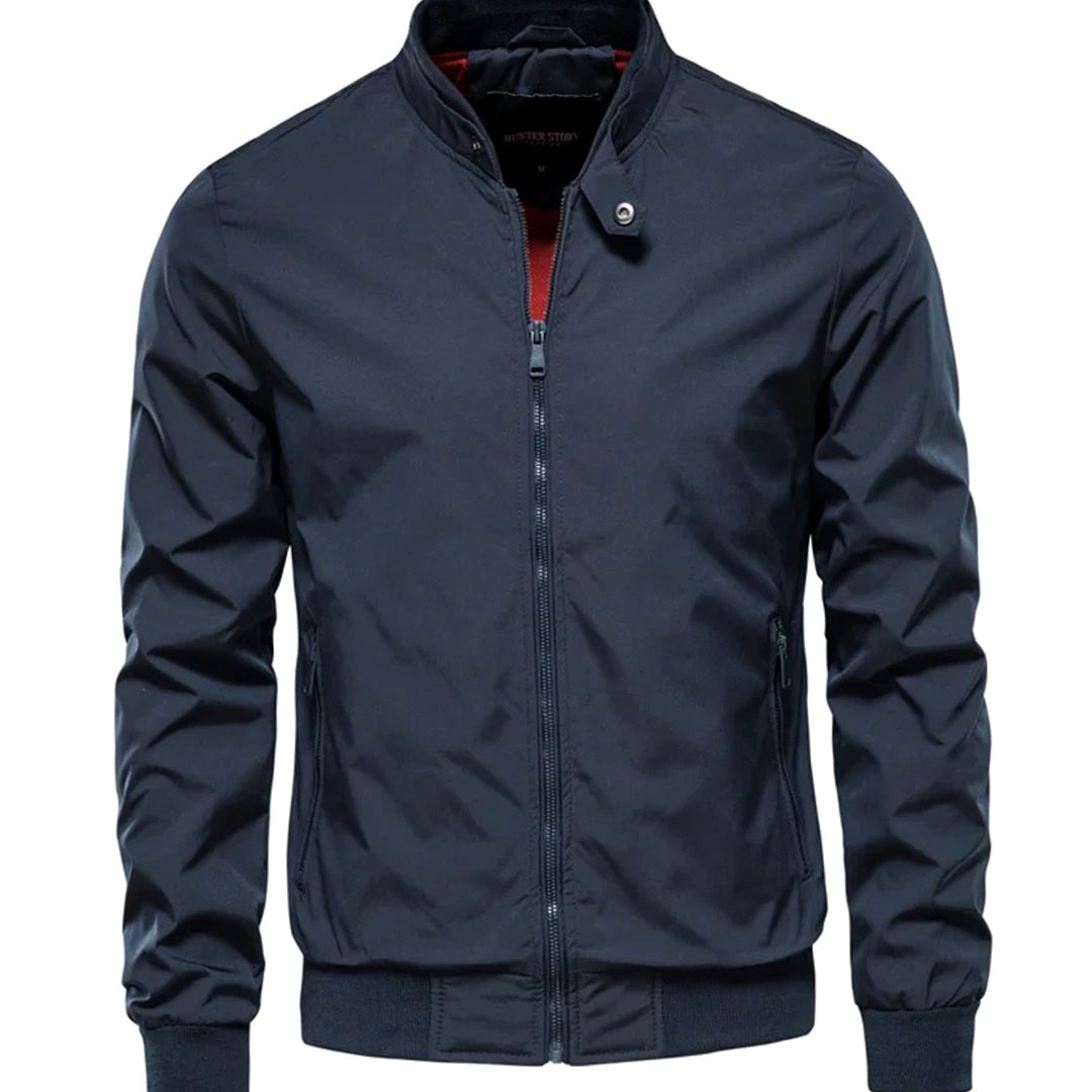 Men's Streetwear Full-Zip Bomber Jacket Stand Collar - Blue