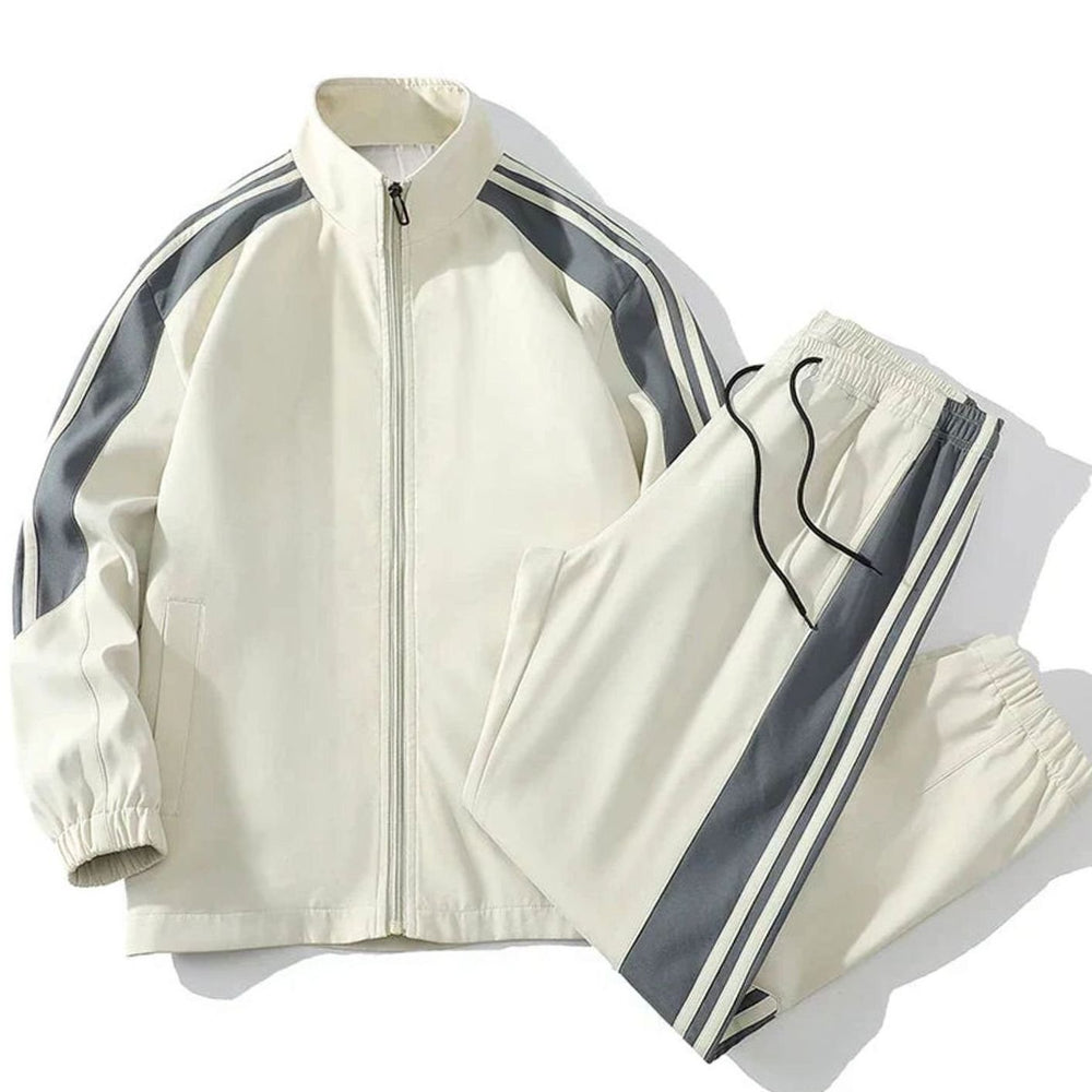 Men's Striped Two-Piece Full-Zip Tracksuit Jogger Set - White