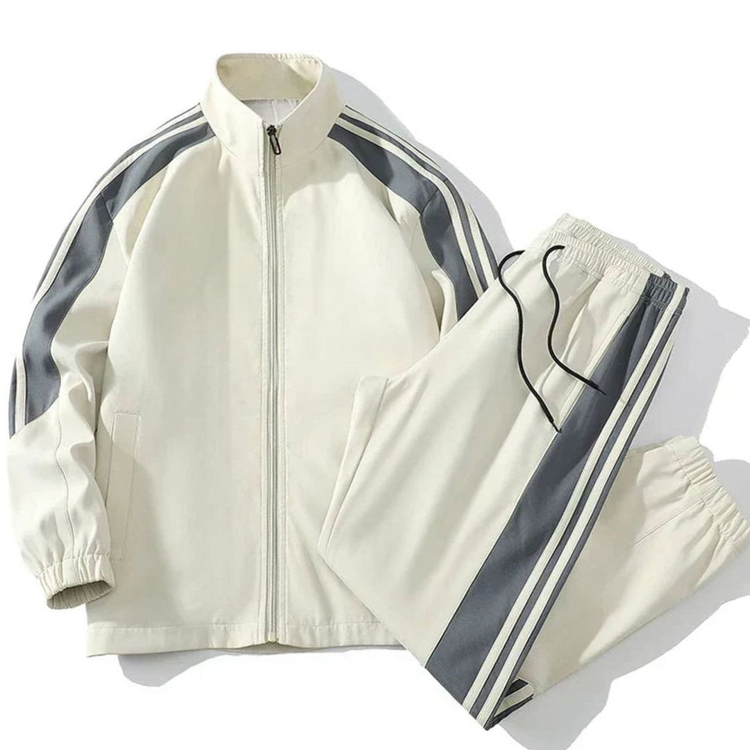 Men's Striped Two-Piece Full-Zip Tracksuit Jogger Set - White