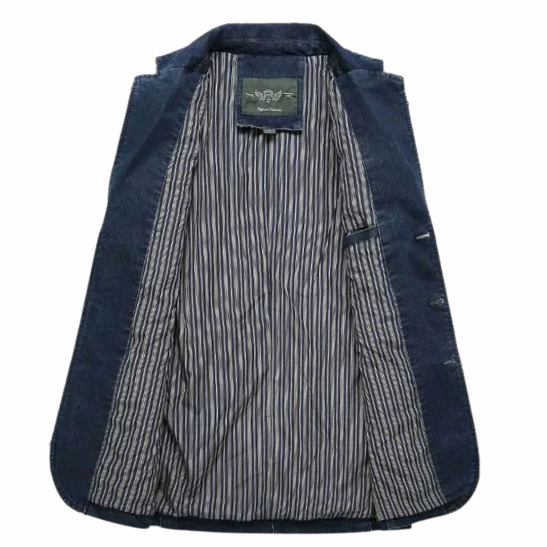 Men's Structured Notch-Lapel Three-Button Denim Blazer