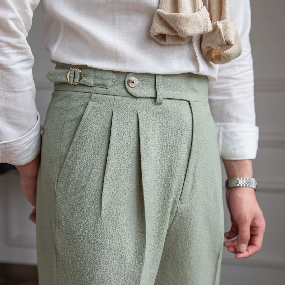 Men's Tailored High-Rise Double-Pleated Dress Pants - Green