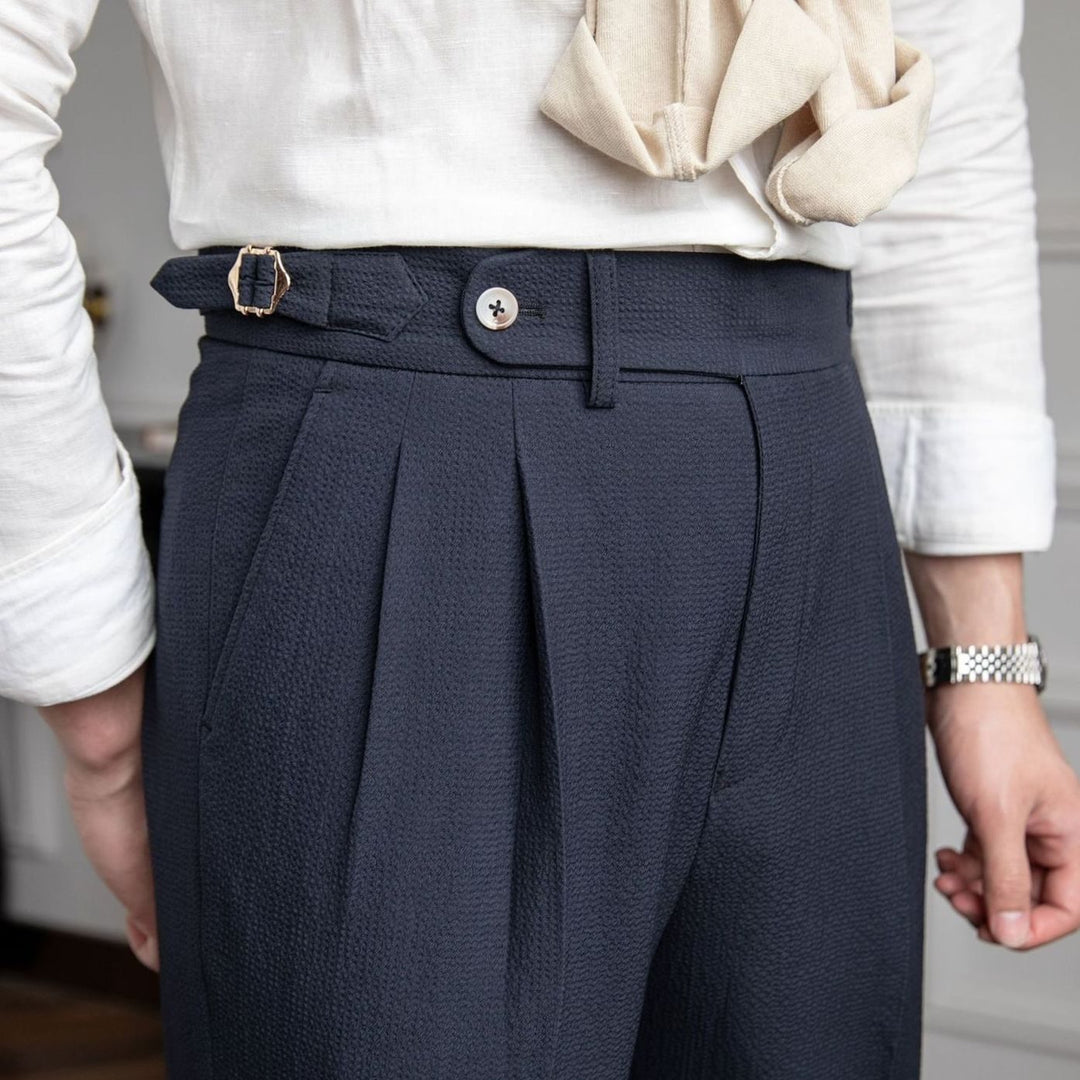 Men's Tailored High-Rise Double-Pleated Dress Pants - Blue