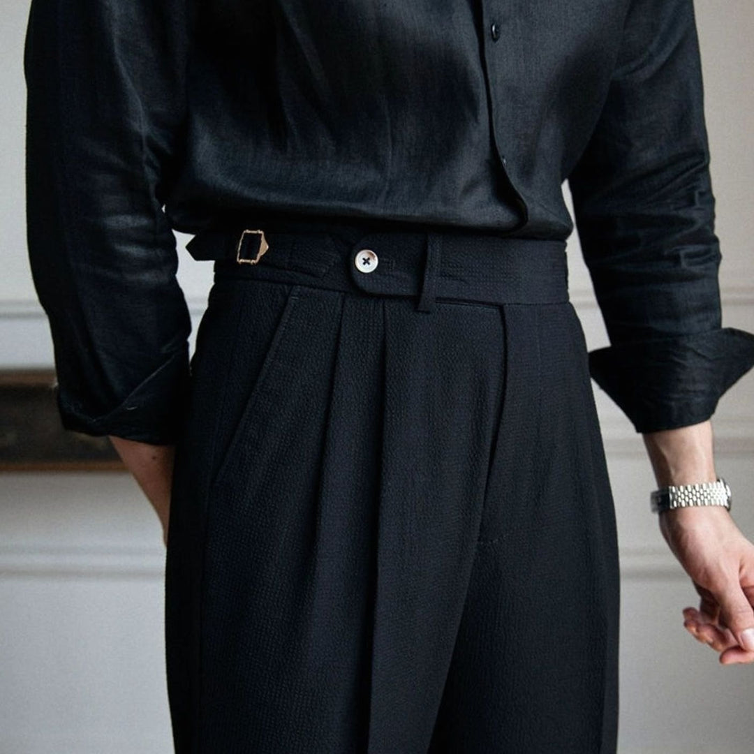 Men's Tailored High-Rise Double-Pleated Dress Pants - Black