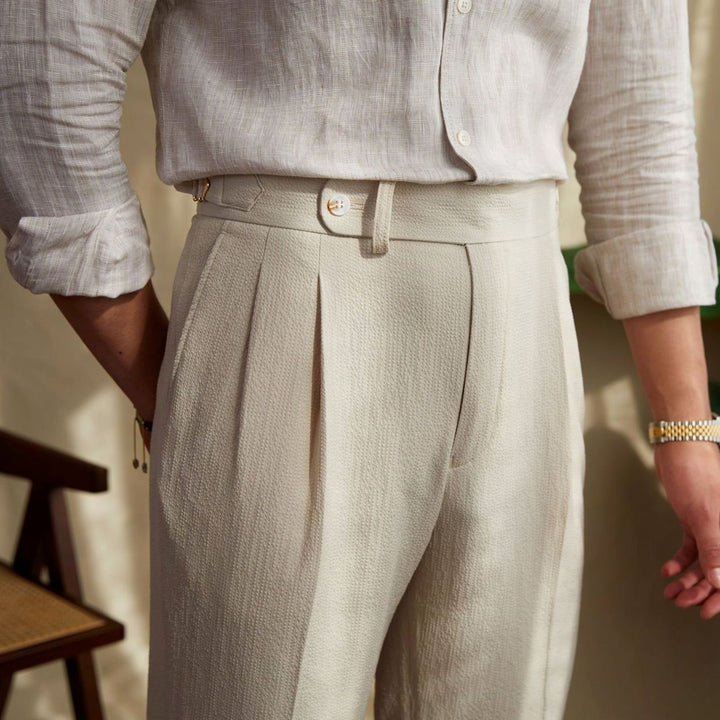 Men's Tailored High-Rise Double-Pleated Dress Pants - Beige