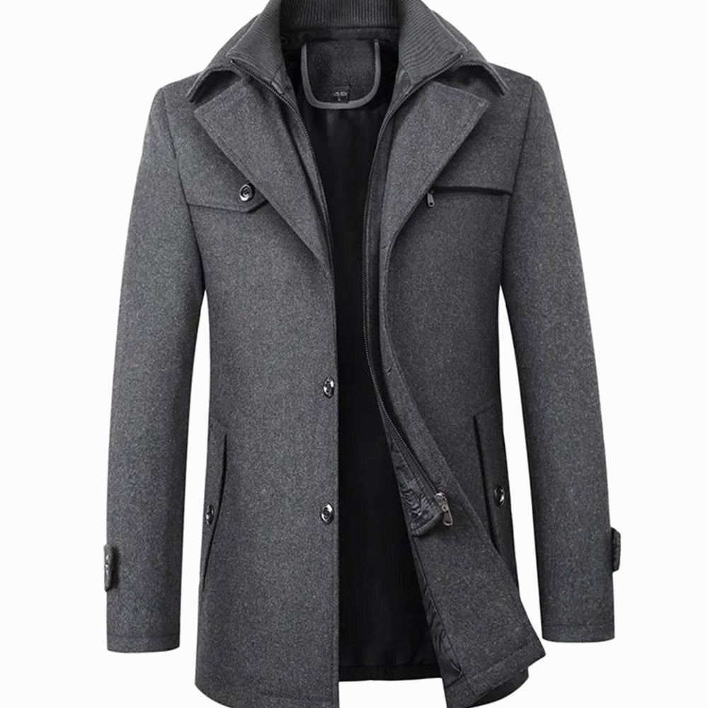 Men's Tailored Single-Breasted Button Overcoat Layered Collar - Grey