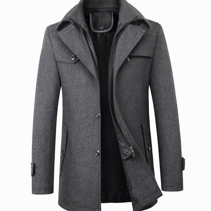 Men's Tailored Single-Breasted Button Overcoat Layered Collar - Grey