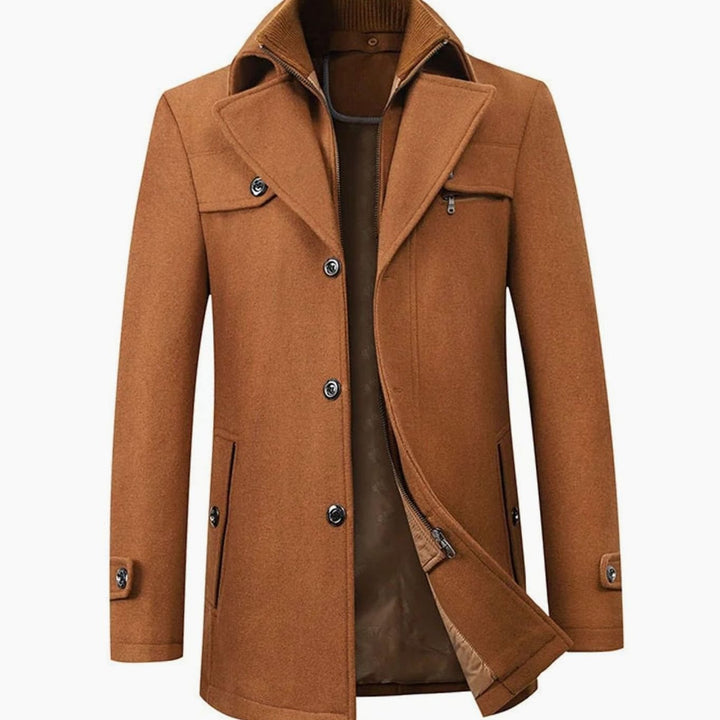 Men's Tailored Single-Breasted Button Overcoat Layered Collar - Brown