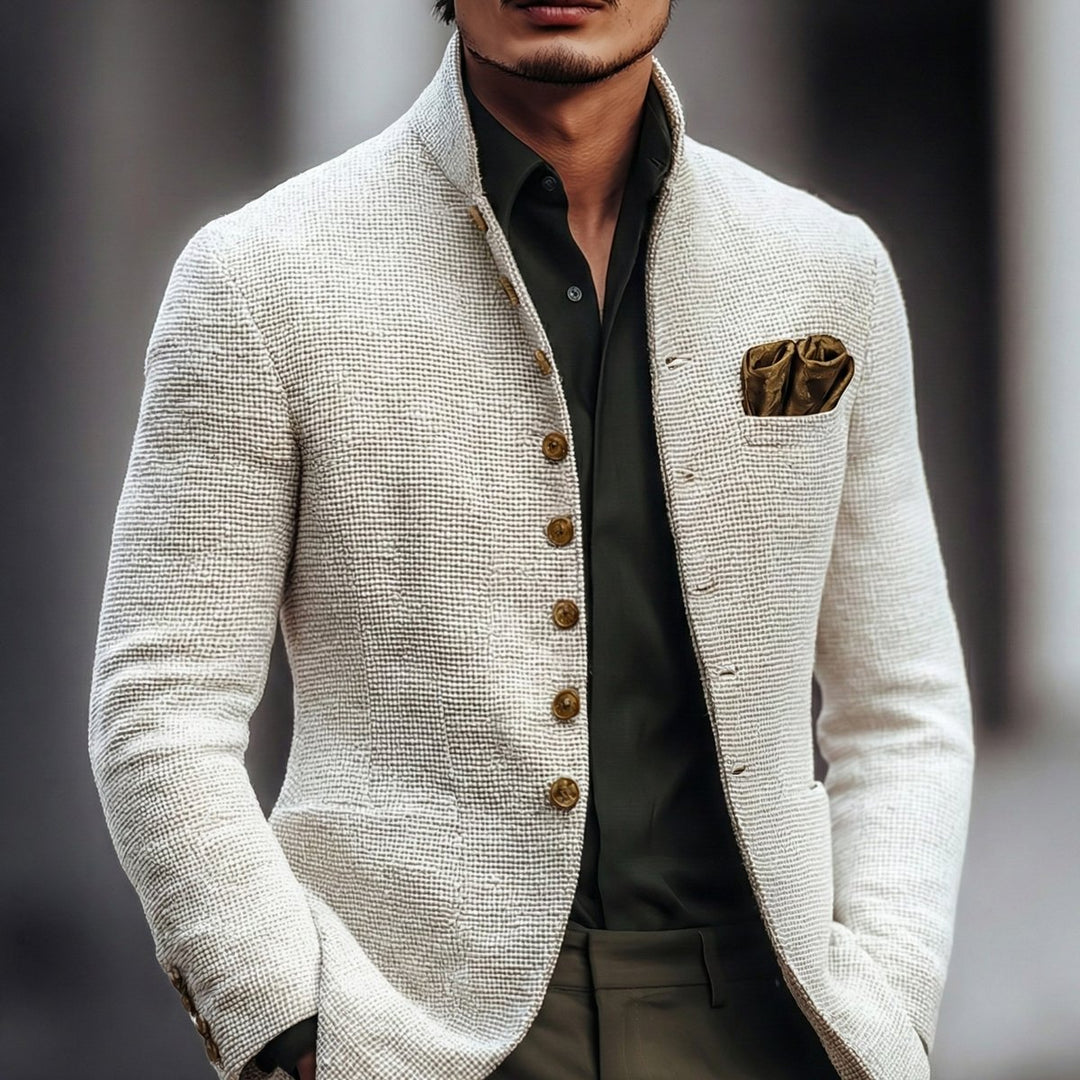 Men's Tailored Single-Breasted Stand-Collar Cardigan - White