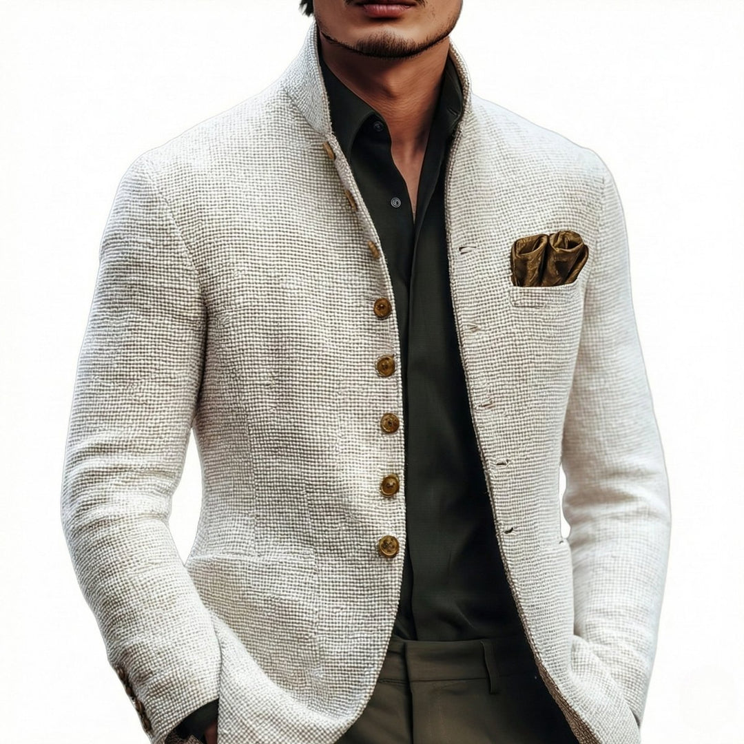 Men's Tailored Single-Breasted Stand-Collar Cardigan