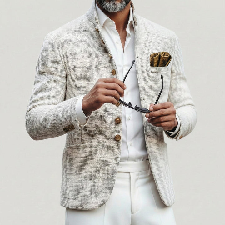 Men's Tailored Single-Breasted Stand-Collar Cardigan