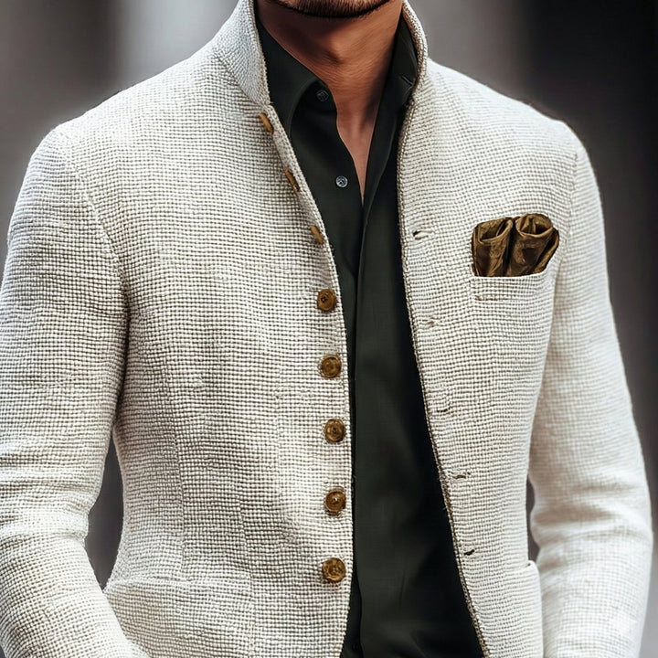 Men's Tailored Single-Breasted Stand-Collar Cardigan