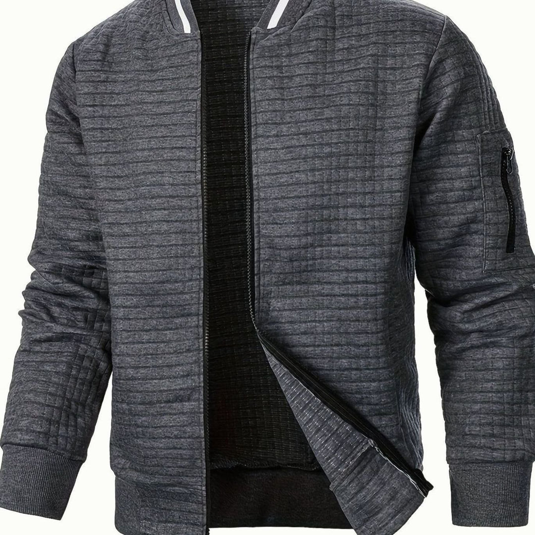 Men's Textured Zip-Up Ribbed Bomber Jacket - Dark Gray