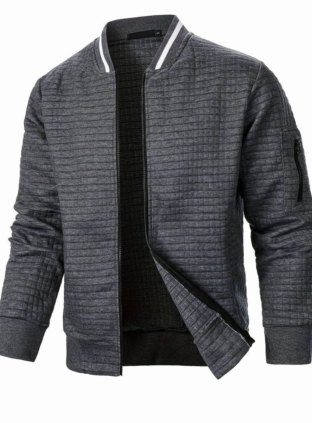Men's Textured Zip-Up Ribbed Bomber Jacket