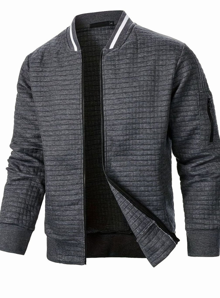 Men's Textured Zip-Up Ribbed Bomber Jacket