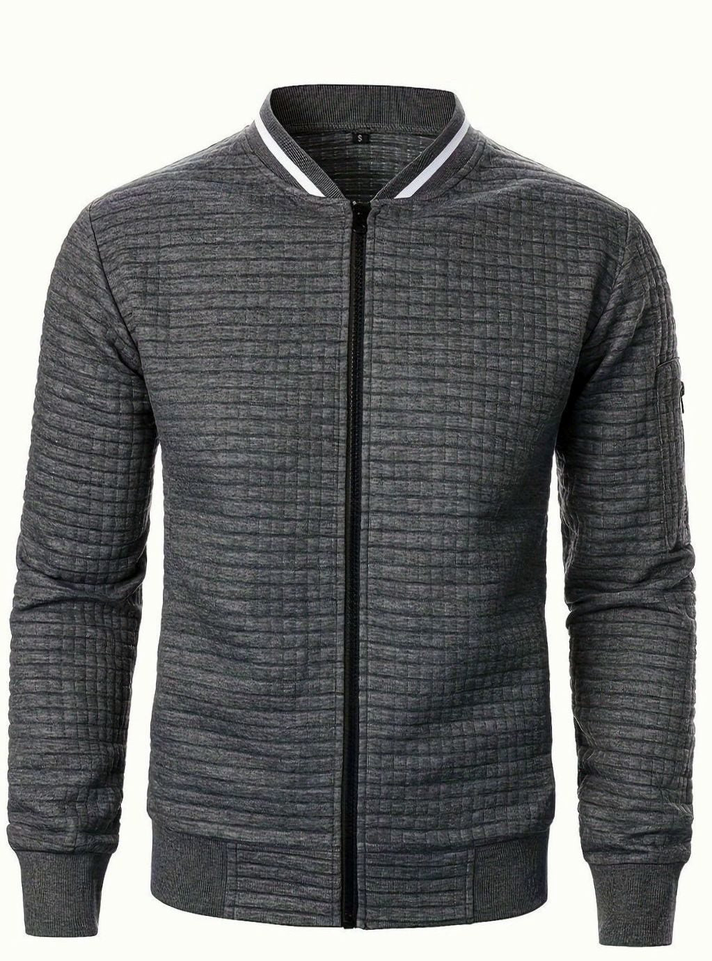 Men's Textured Zip-Up Ribbed Bomber Jacket