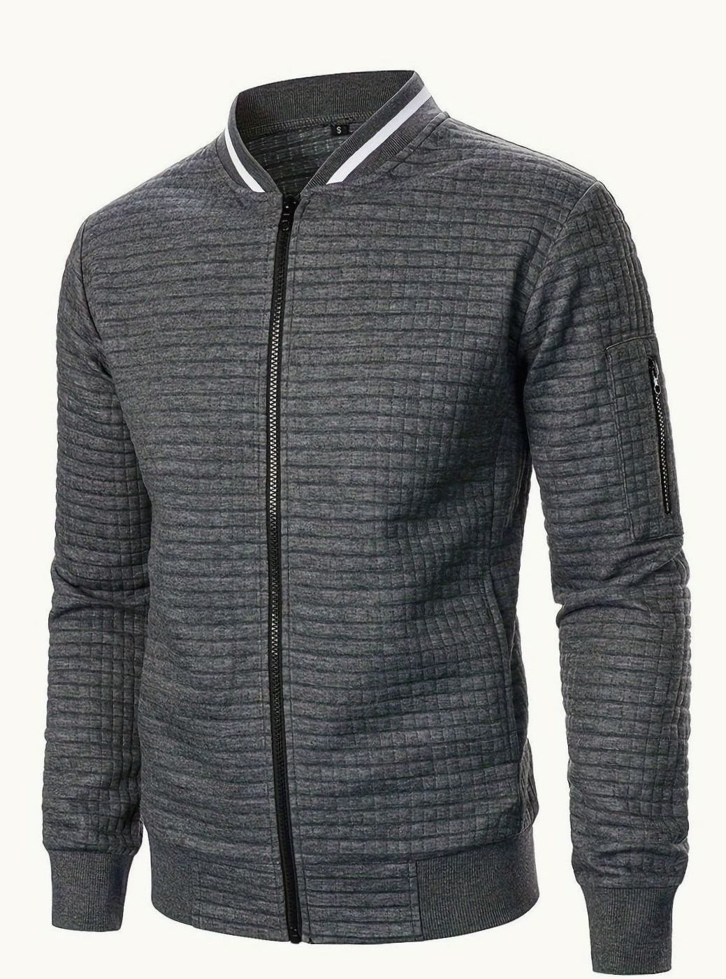 Men's Textured Zip-Up Ribbed Bomber Jacket