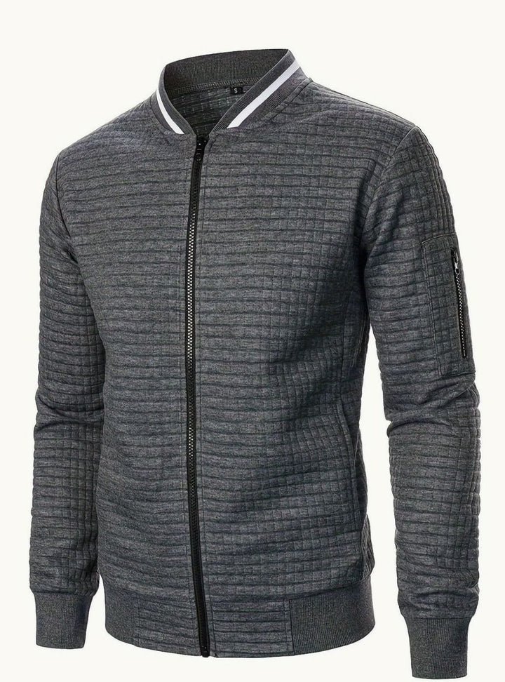 Men's Textured Zip-Up Ribbed Bomber Jacket