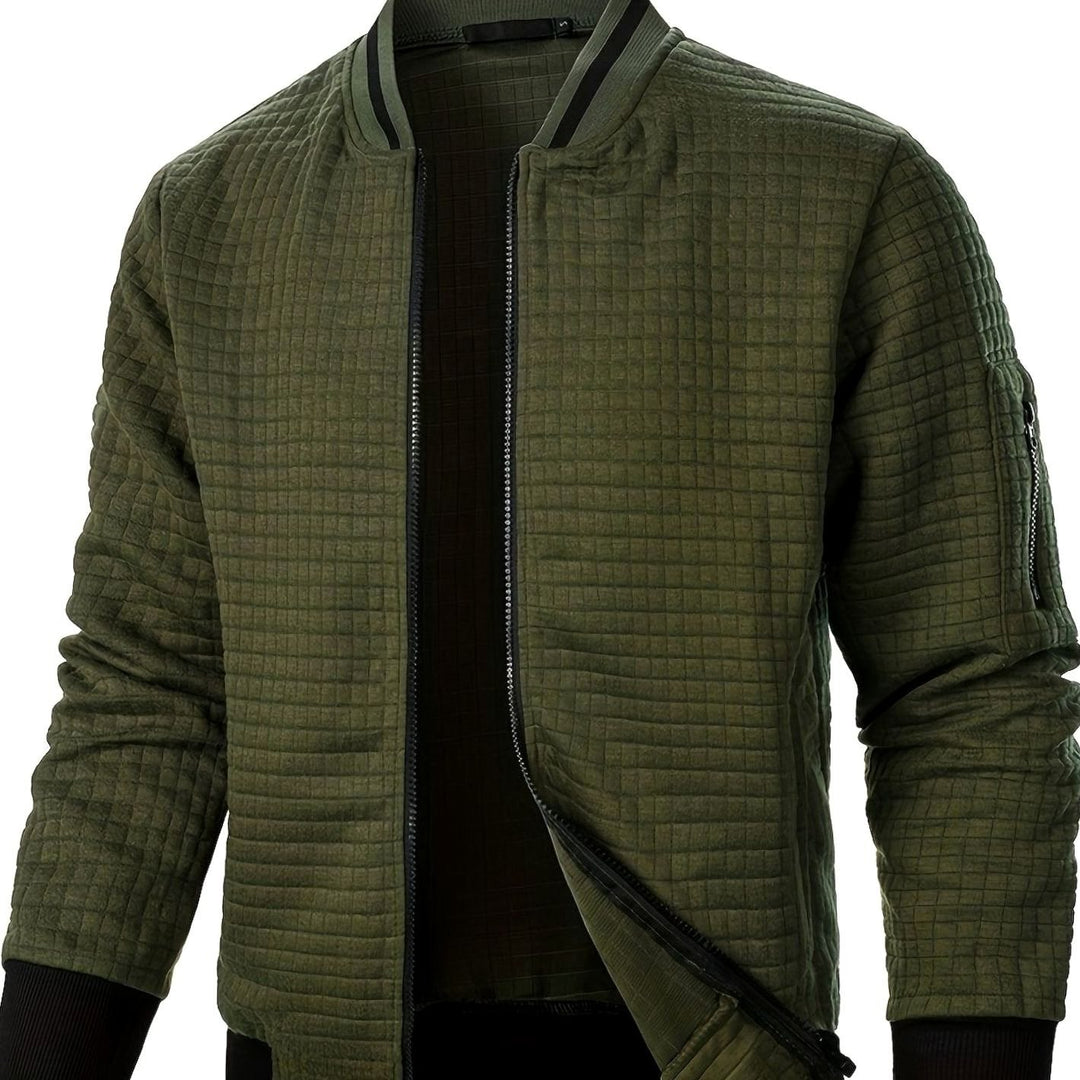 Men's Textured Zip-Up Ribbed Bomber Jacket - Military Green