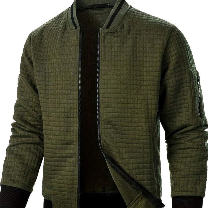 Men's Textured Zip-Up Ribbed Bomber Jacket - Military Green