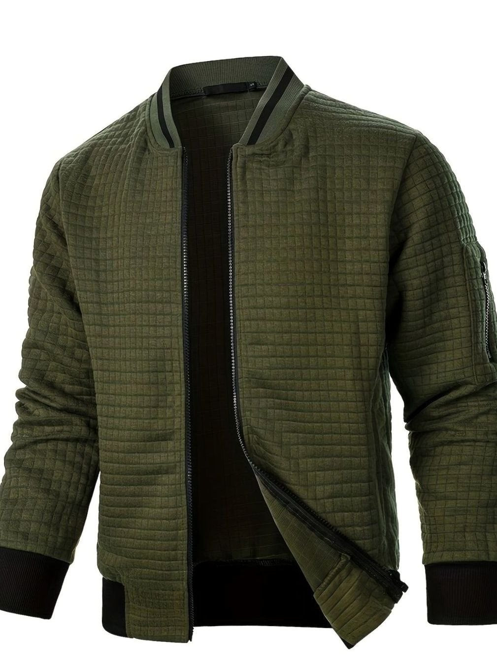 Men's Textured Zip-Up Ribbed Bomber Jacket