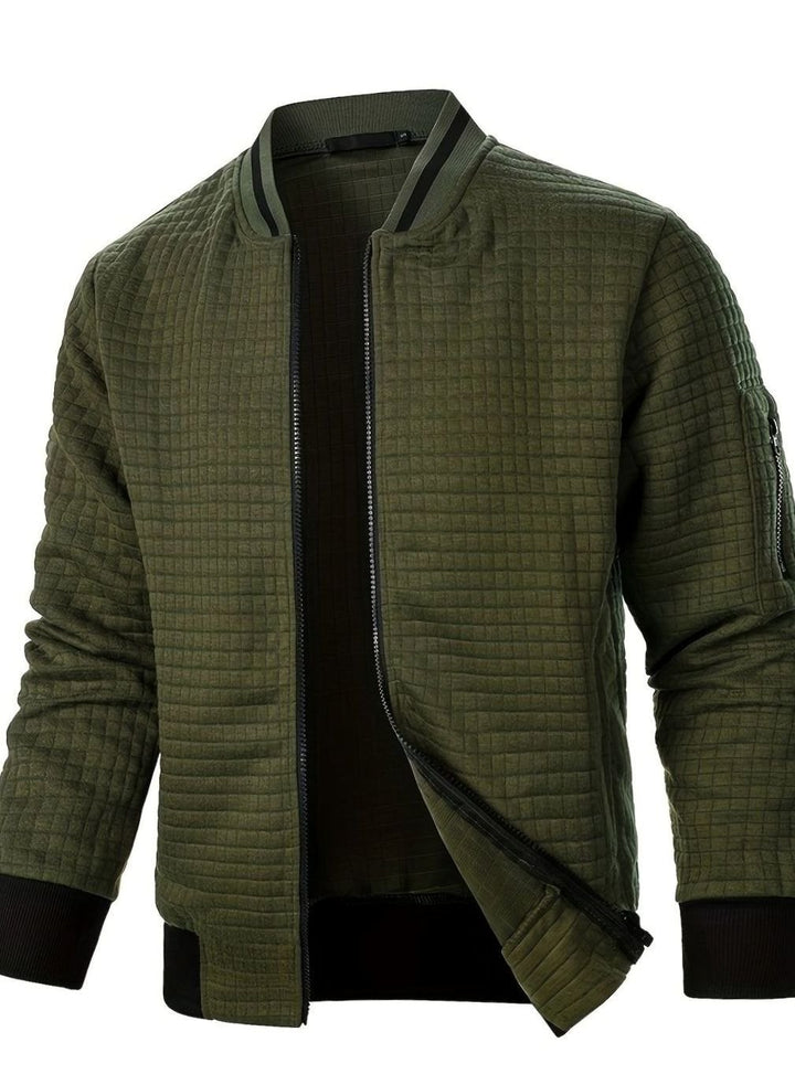 Men's Textured Zip-Up Ribbed Bomber Jacket