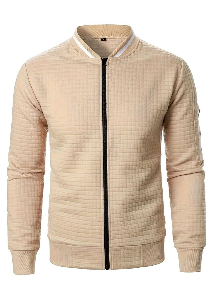 Men's Textured Zip-Up Ribbed Bomber Jacket
