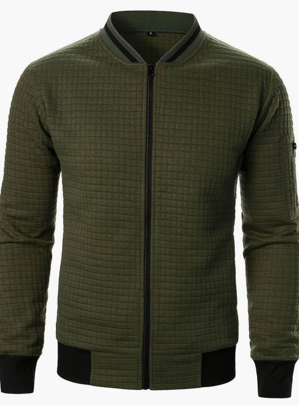 Men's Textured Zip-Up Ribbed Bomber Jacket