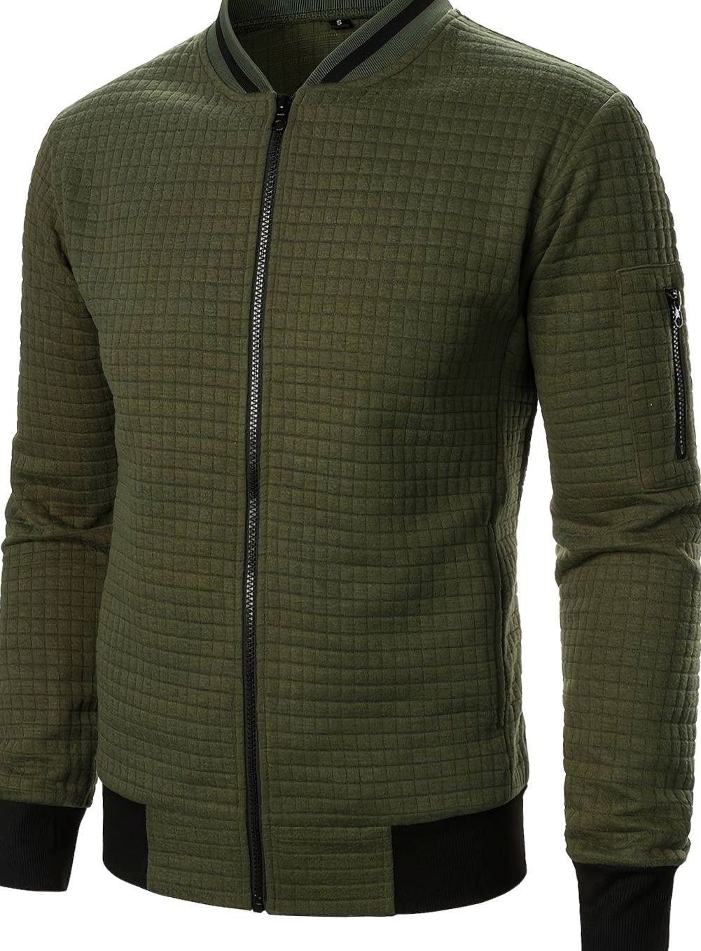 Men's Textured Zip-Up Ribbed Bomber Jacket