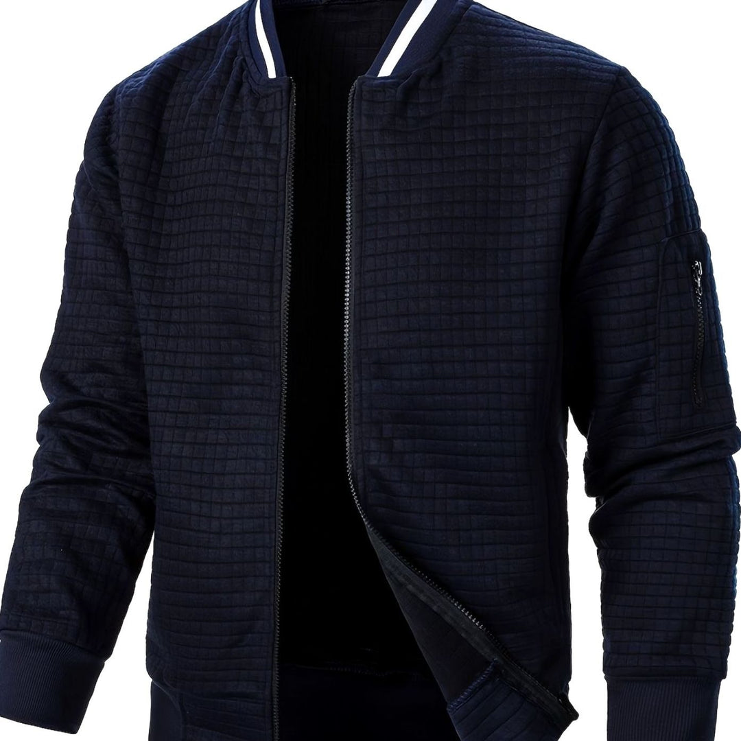 Men's Textured Zip-Up Ribbed Bomber Jacket - Navy