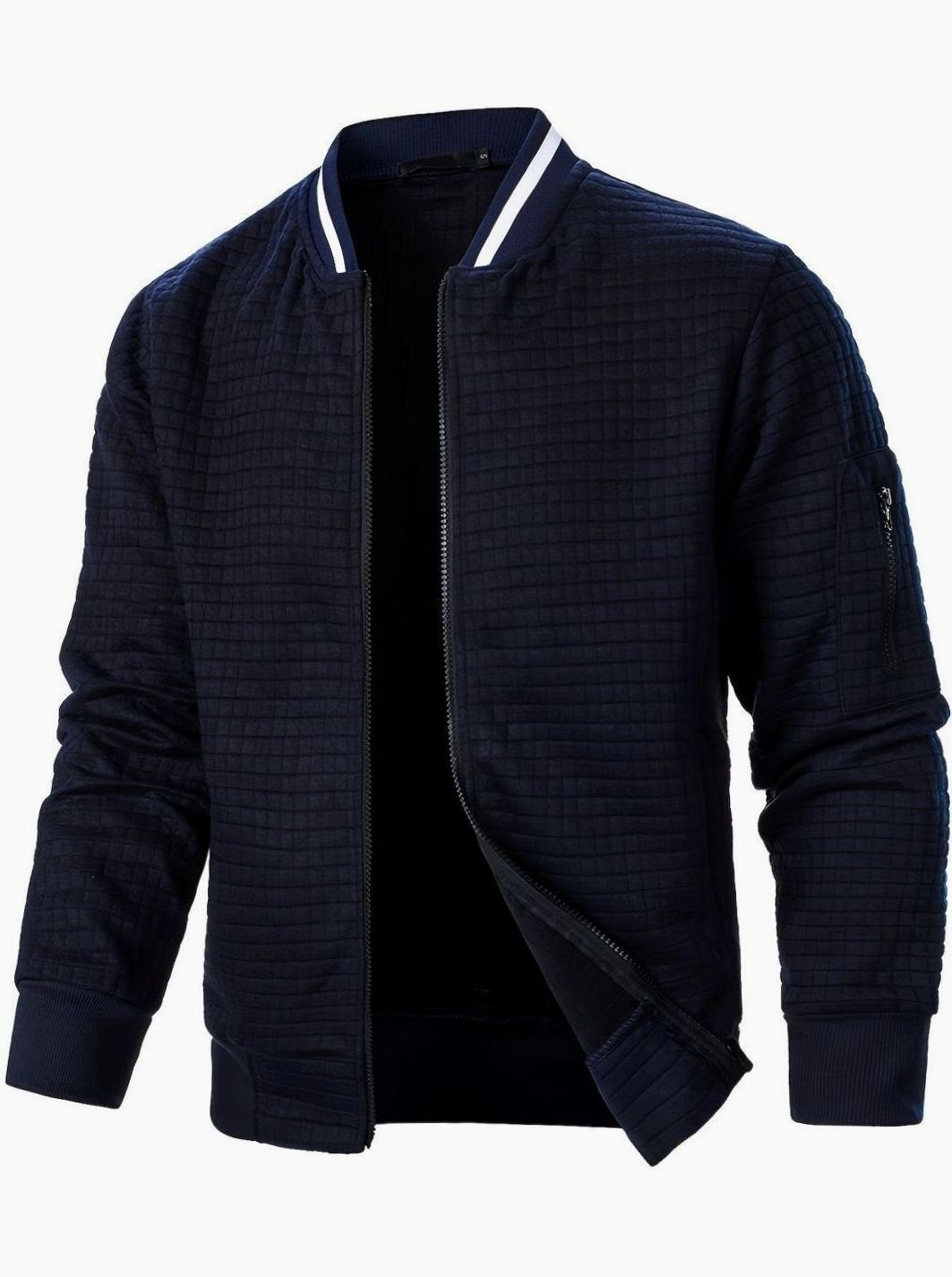 Men's Textured Zip-Up Ribbed Bomber Jacket