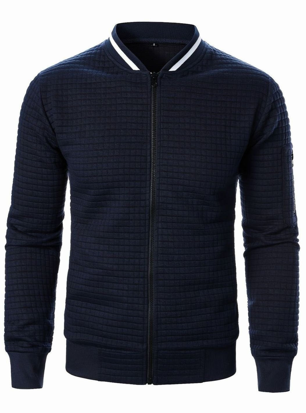 Men's Textured Zip-Up Ribbed Bomber Jacket