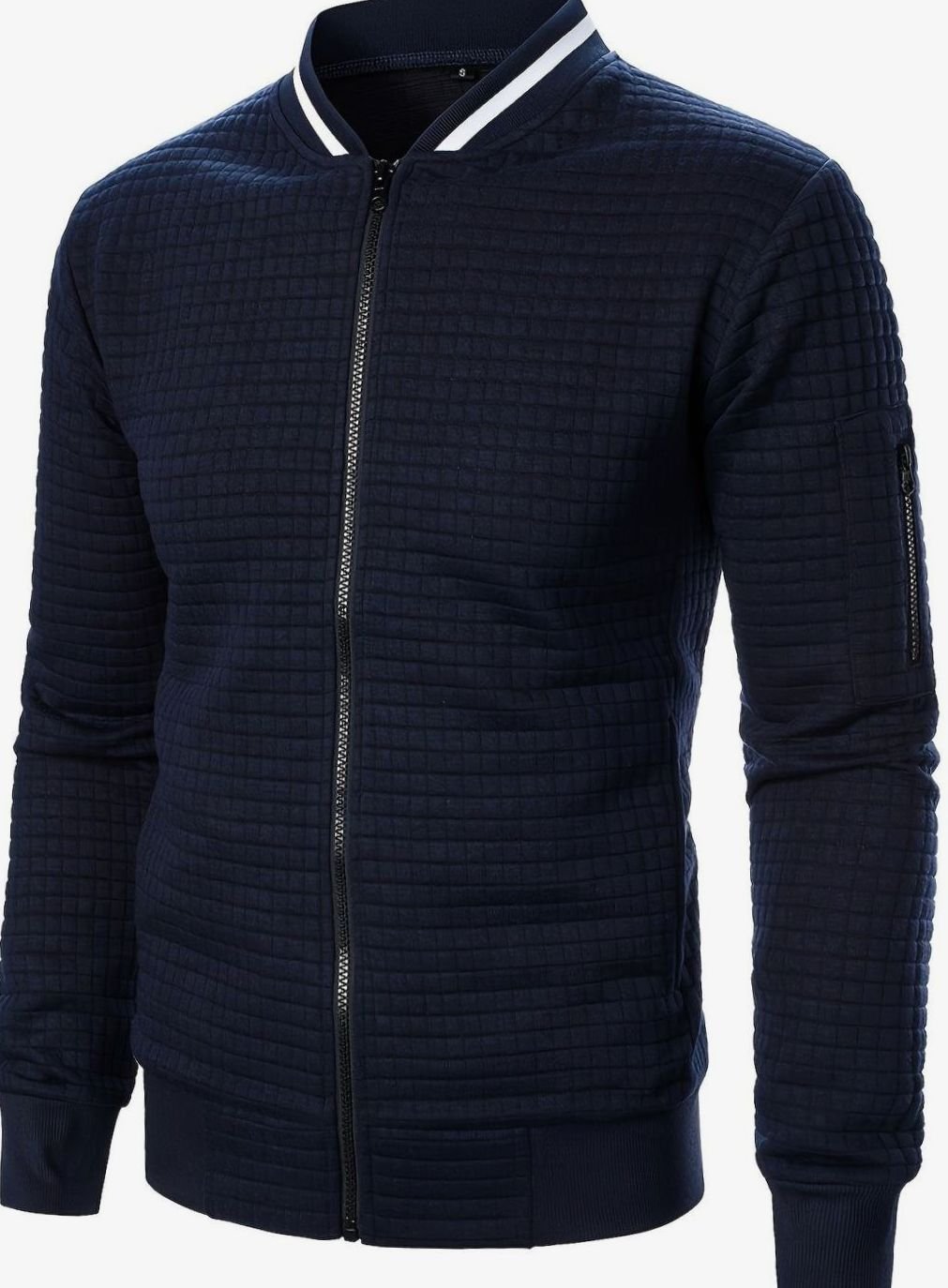 Men's Textured Zip-Up Ribbed Bomber Jacket