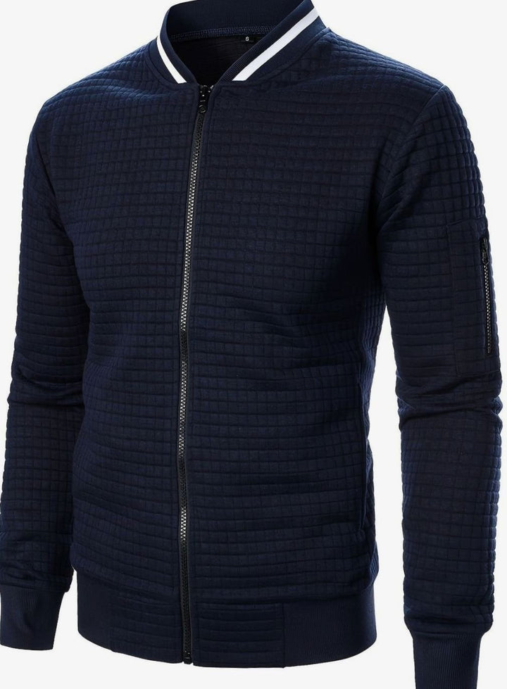 Men's Textured Zip-Up Ribbed Bomber Jacket