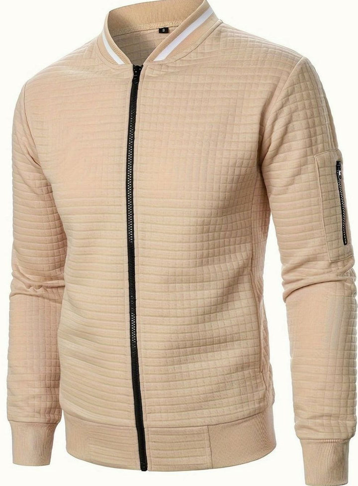 Men's Textured Zip-Up Ribbed Bomber Jacket