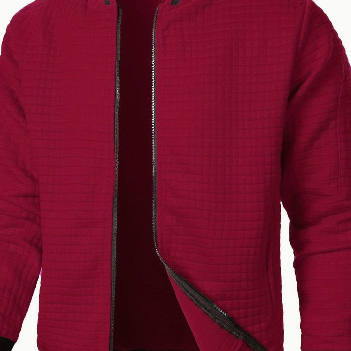 Men's Textured Zip-Up Ribbed Bomber Jacket - Burgundy