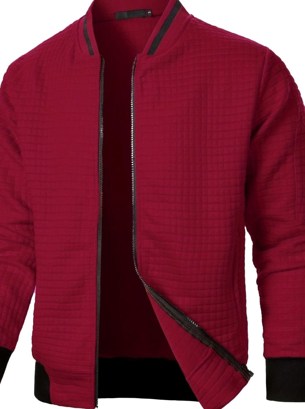 Men's Textured Zip-Up Ribbed Bomber Jacket